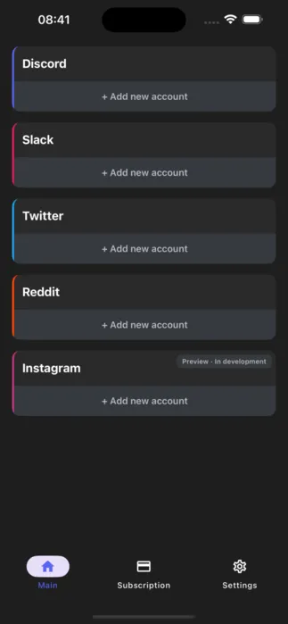 Interface du menu principal de l&#x27;app Unpost