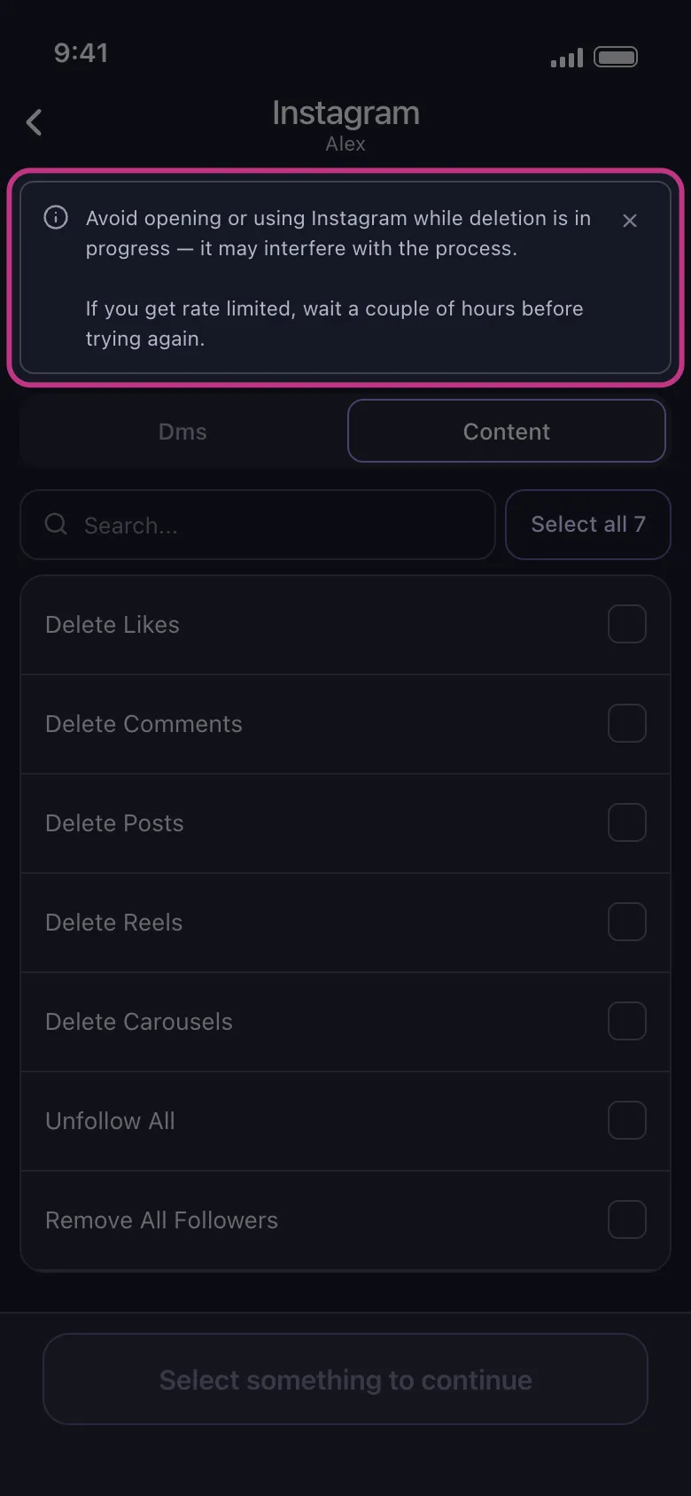 The Instagram banner highlighted at the top of the account’s list.