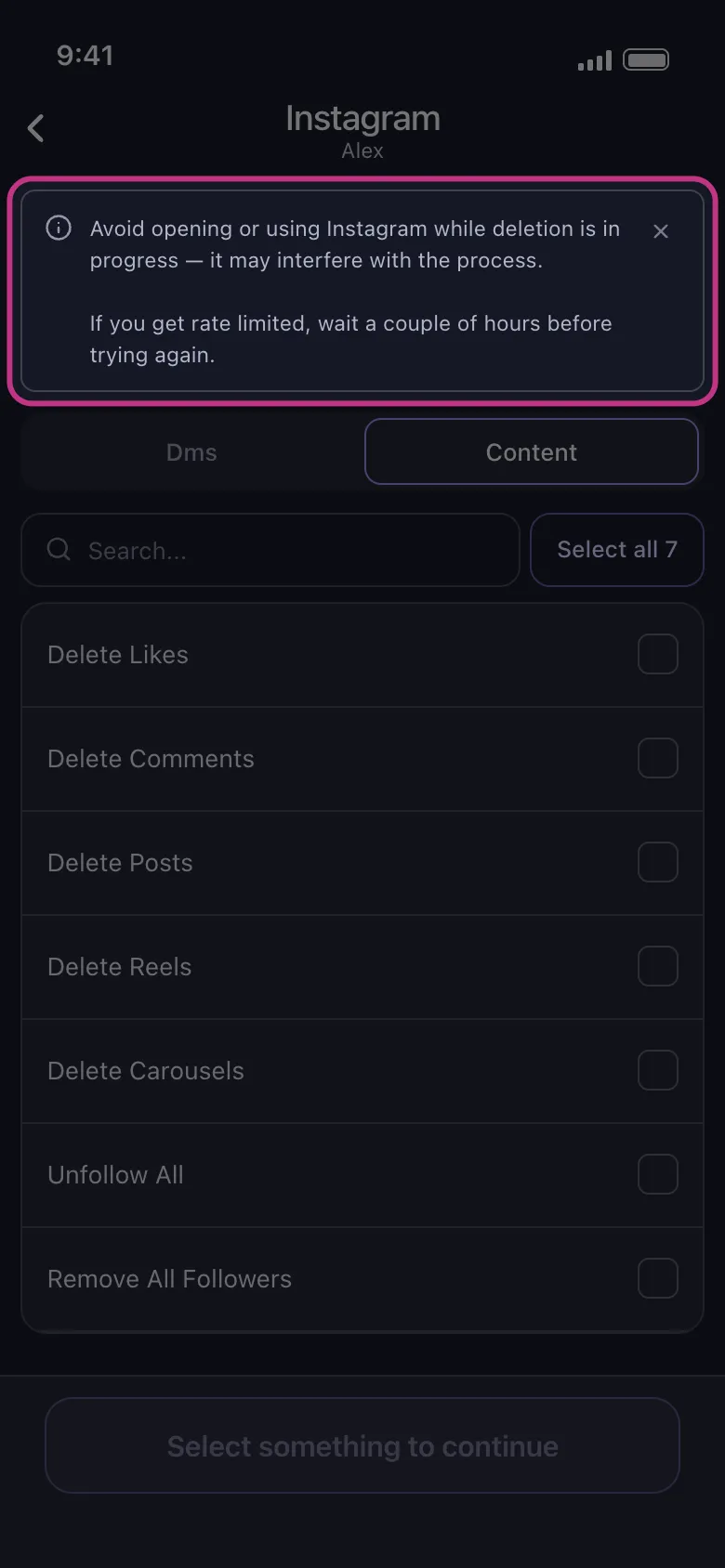 The Instagram banner highlighted at the top of the account’s list.