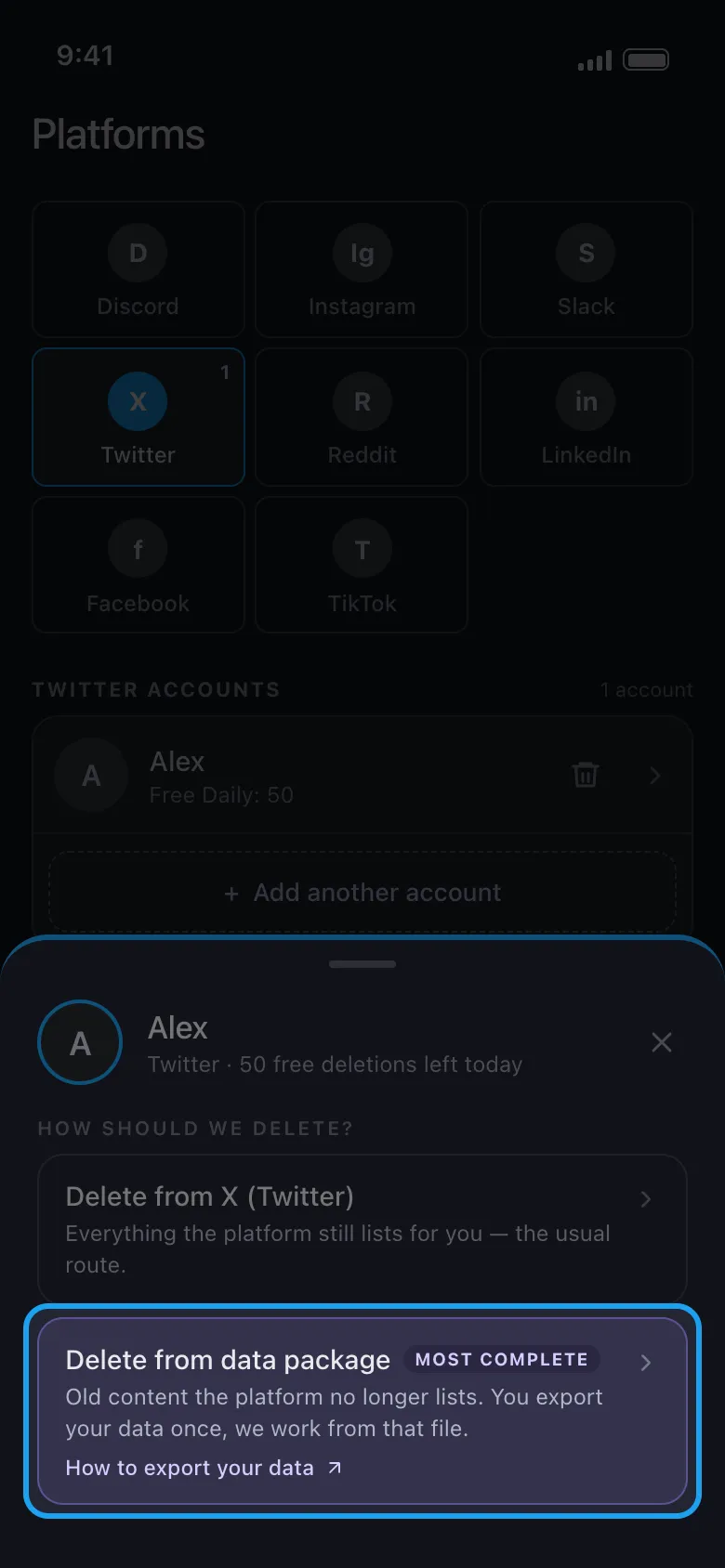 Popup aksi Unpost dengan opsi Delete from data package disorot