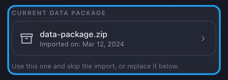 Kartu paket data Unpost saat ini dengan arsip yang sudah diimpor siap dipakai lagi