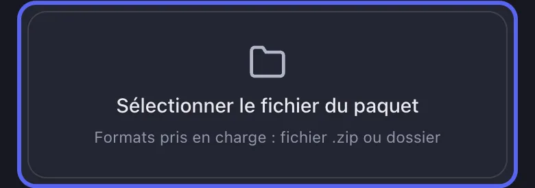 Fiche paquet de données Unpost avec le sélecteur de fichier pour l'export Discord