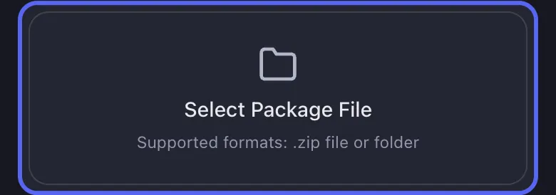 Unpost's Select Package File button for importing a Discord data package, supporting a .zip file or folder