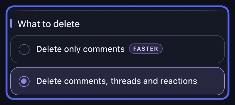 Pilihan Unpost untuk Discord antara menghapus hanya komentar atau komentar, thread, dan reaksi