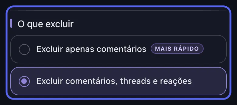 Unpost mostrando a escolha entre Excluir apenas comentários e Excluir comentários, threads e reações no Discord