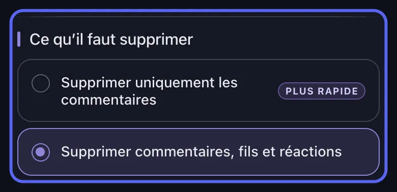 Portée Discord dans Unpost : commentaires uniquement, ou commentaires avec fils et réactions