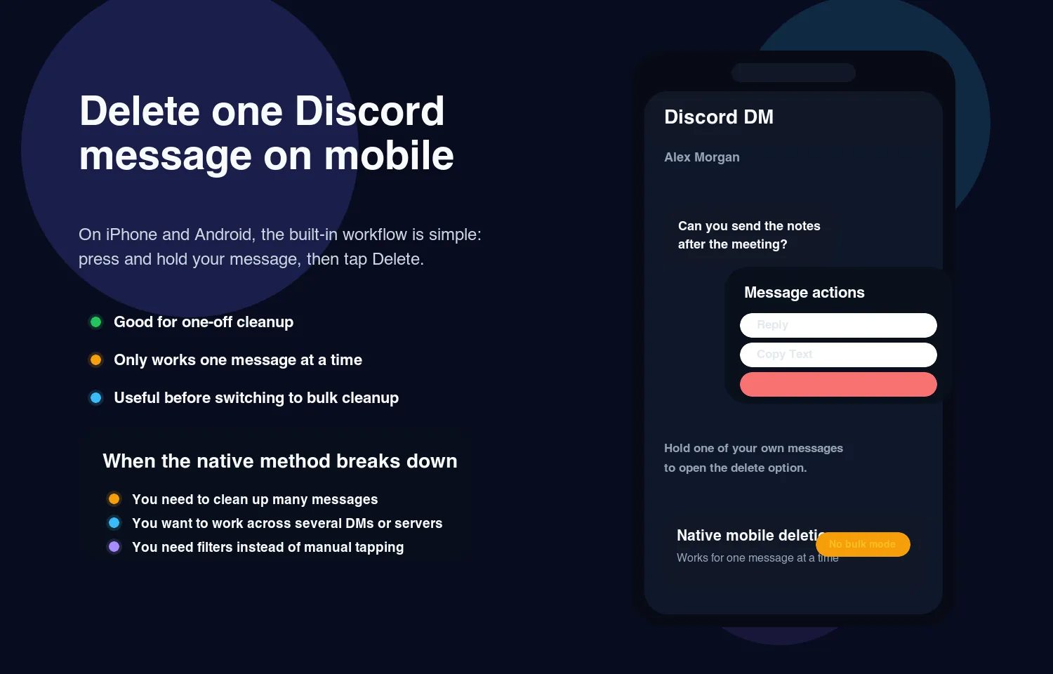 Deleting a Discord message in the mobile app by long-pressing the message