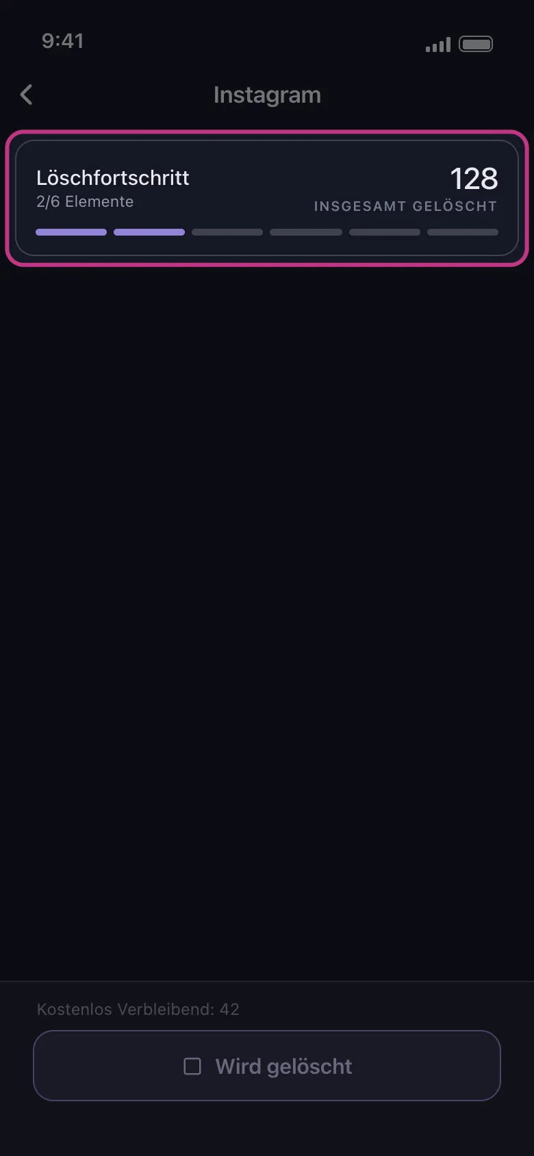 Unpost Löschfortschritt zählt entfernte Instagram-Likes