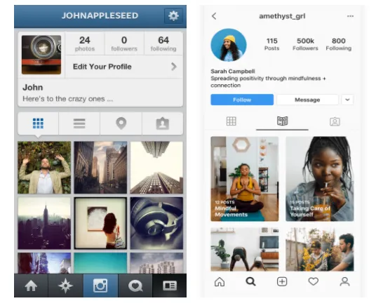 Instagram Interface-Vergleich zeigt die Evolution vom alten zum neuen Design und Features