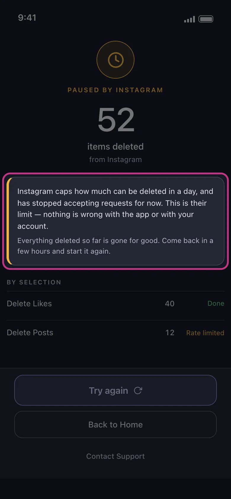 The Paused by Instagram result with its explanation highlighted.