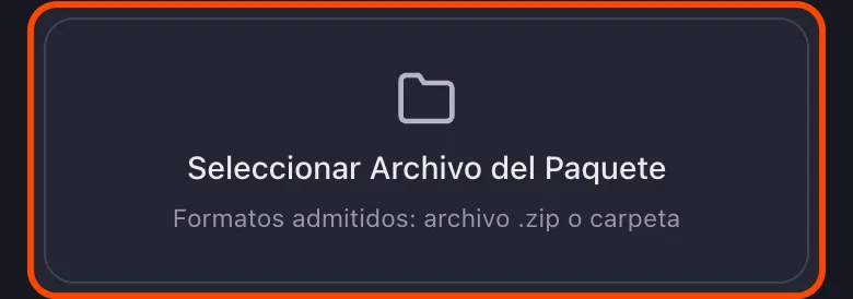 Hoja de paquete de datos de Unpost con Seleccionar Archivo del Paquete destacado