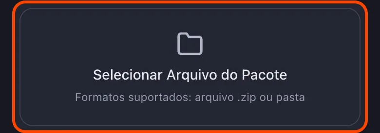 Painel de pacote de dados do Reddit no Unpost com o botão "Selecionar Arquivo do Pacote" em destaque